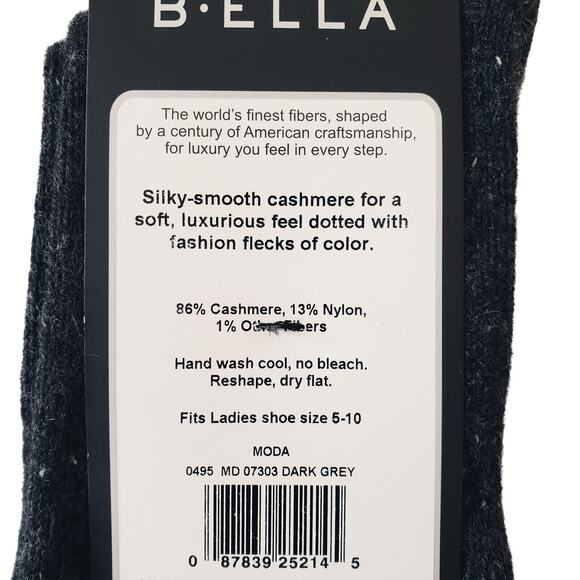 B.Ella 86% Cashmere Crew Socks Dark Grey Luxury MODA Ladies Warm Cozy Med 9-11 - Picture 4 of 4